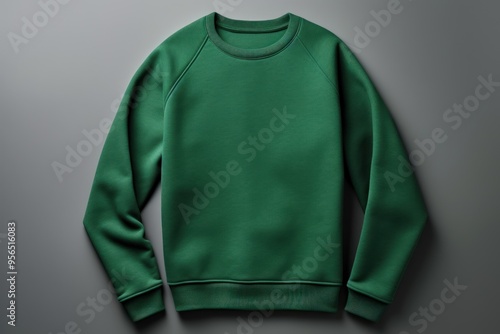 Green blank sweater without folds flat lay isolated on gray modern seamless background