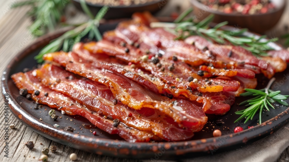 Sliced bacon with rosemary Sliced bacon with rosemary