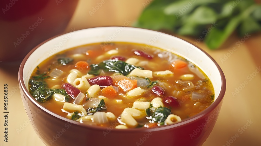Hearty vegetable minestrone soup with beans and pasta Hearty vegetable minestrone soup with beans and pasta