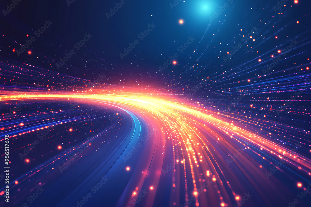 Dynamic abstract image of vibrant light trails and colorful particles converging towards a bright center, symbolizing speed and energy Dynamic abstract image of vibrant light trails and colorful particles converging towards a bright center, symbolizing speed and energy