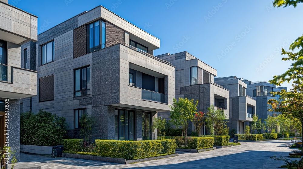 contemporary apartment complex with polished granite facades, in a modern suburb contemporary apartment complex with polished granite facades, in a modern suburb