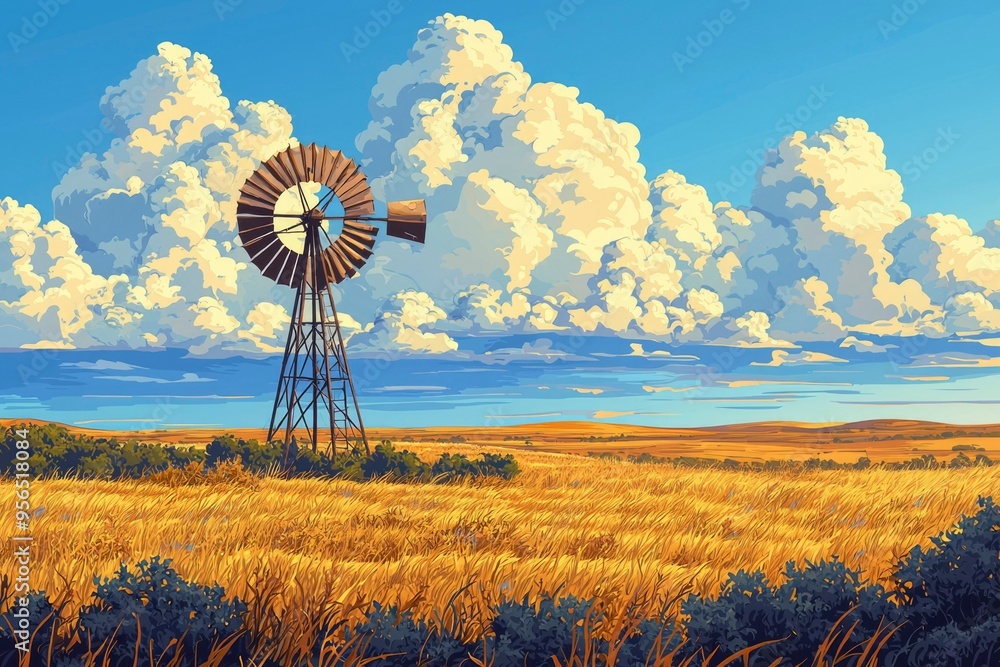 Windmill in a Field with a Dramatic Sky Windmill in a Field with a Dramatic Sky