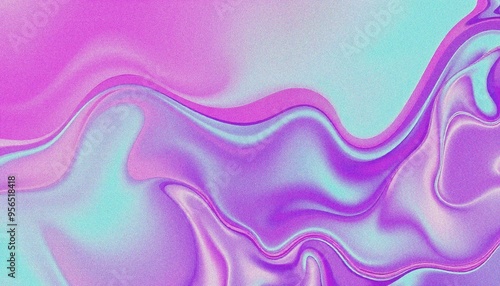 Colorful Iridescent holographic Wave Pattern background, with grainy noise effect texture abstract purple and blue fluid shapes against a light background