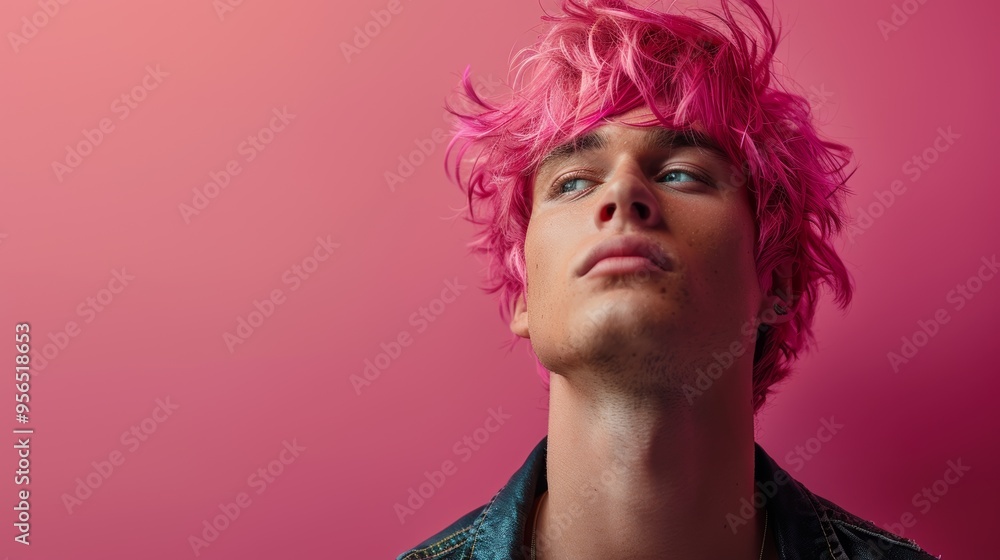 Man with Pink Hair on Magenta Background Man with Pink Hair on Magenta Background