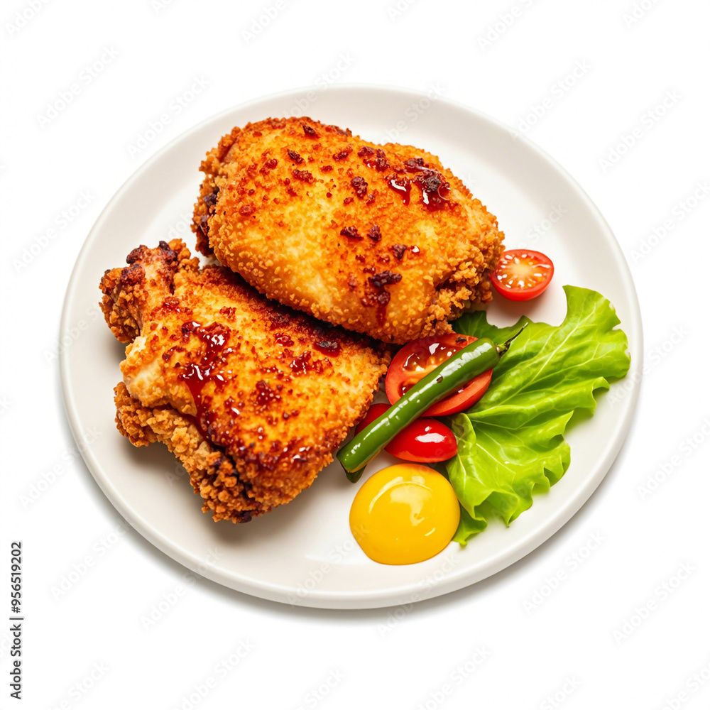 Tasty fried chicken whit out plat isolated on white background