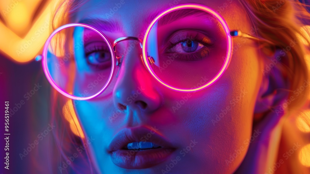Fashion-forward Woman with Neon Lighting Fashion-forward Woman with Neon Lighting