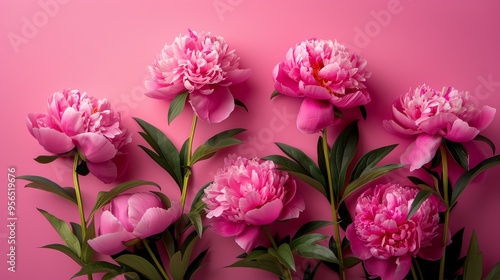 Peonies on Bright Pink Background