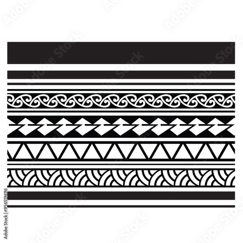 Polynesian tattoo tribal band design. Samoan tattoo tribal ornament border.
 Decorative seamless pattern.