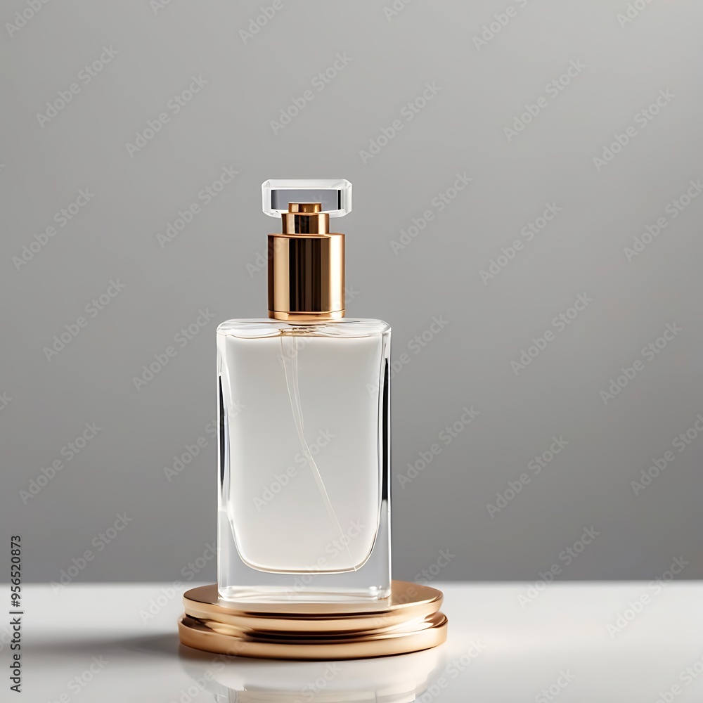 mockup of a simple white perfume bottle on a white background, elegantly placed on a platform mockup of a simple white perfume bottle on a white background, elegantly placed on a platform