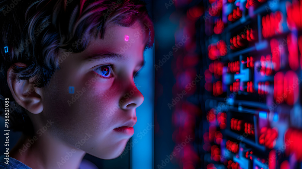 Child Using Artificial Intelligence Virtual Screen Child Using Artificial Intelligence Virtual Screen
