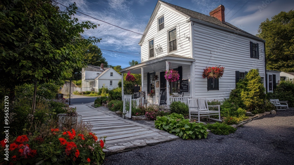 cozy inn with whitestone siding, offering a picturesque setting in a quaint village cozy inn with whitestone siding, offering a picturesque setting in a quaint village