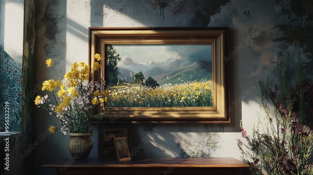 Artwork in a frame in the English countryside style, art and home decor idea Artwork in a frame in the English countryside style, art and home decor idea