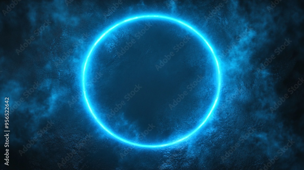 Geometric circle in neon blue color on dark background Geometric circle in neon blue color on dark background