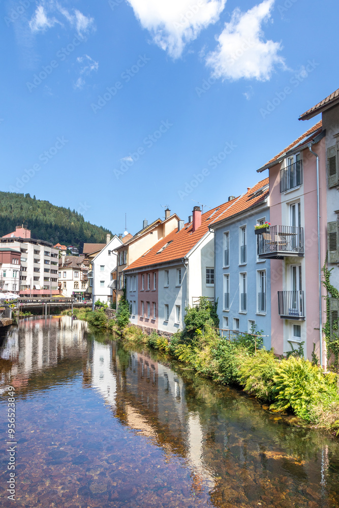 City centre of Bad Wildbad in the Black Forest with river Enz, Germany City centre of Bad Wildbad in the Black Forest with river Enz, Germany