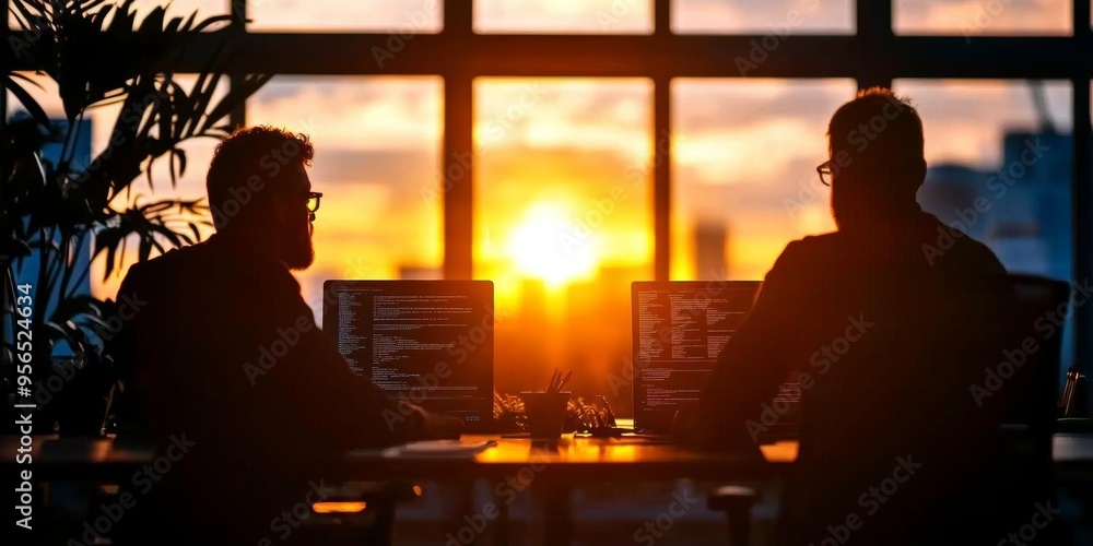 An ideal office environment where a manager is guiding developers through a complex project, with clear timelines and goals An ideal office environment where a manager is guiding developers through a complex project, with clear timelines and goals