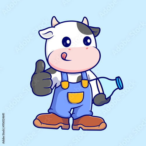 Cute Cow Farmer Holding Milk Bottle Cartoon Vector Icon
Illustration. Animal Drink Icon Concept Isolated Premium
Vector. Flat Cartoon Style