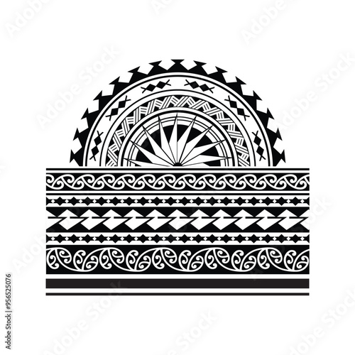 Polynesian tattoo tribal band sleeve design. Samoan tattoo tribal ornament border.
 Decorative seamless pattern.