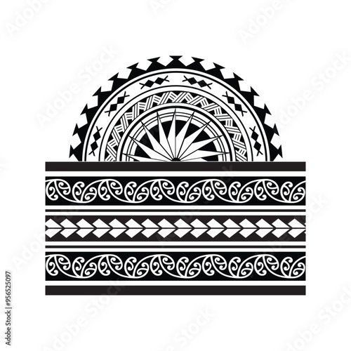 Polynesian tattoo tribal band sleeve design. Samoan tattoo tribal ornament border.
 Decorative seamless pattern.