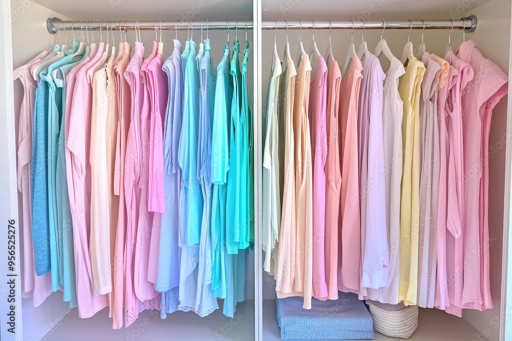 Naklejka premium A symphony of pastel hues: A perfectly color-coordinated wardrobe, a visual treat for the eyes.