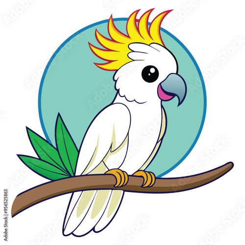 a cartoon of a cockatoo on a branch Art & Illustration