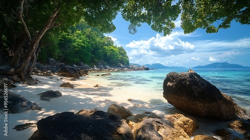 Beautiful tropical island rock beach  Khao Laem YaMu Ko Samet National Park Thailand : Generative AI photo