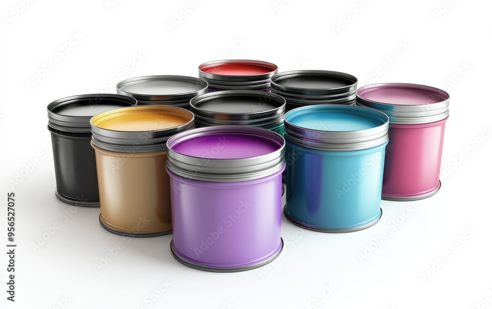 3D rendering of tins of paint isolated on a white background 3D rendering of tins of paint isolated on a white background