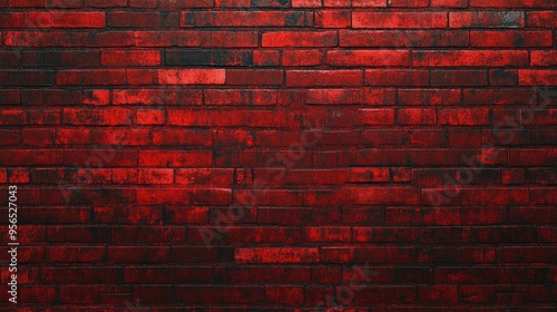 3D rendering of a large solid red brick wall featuring horizontal bricklaying with a brown painted surface creating an abstract web banner of masonry ideal for a background representing brickwork photo