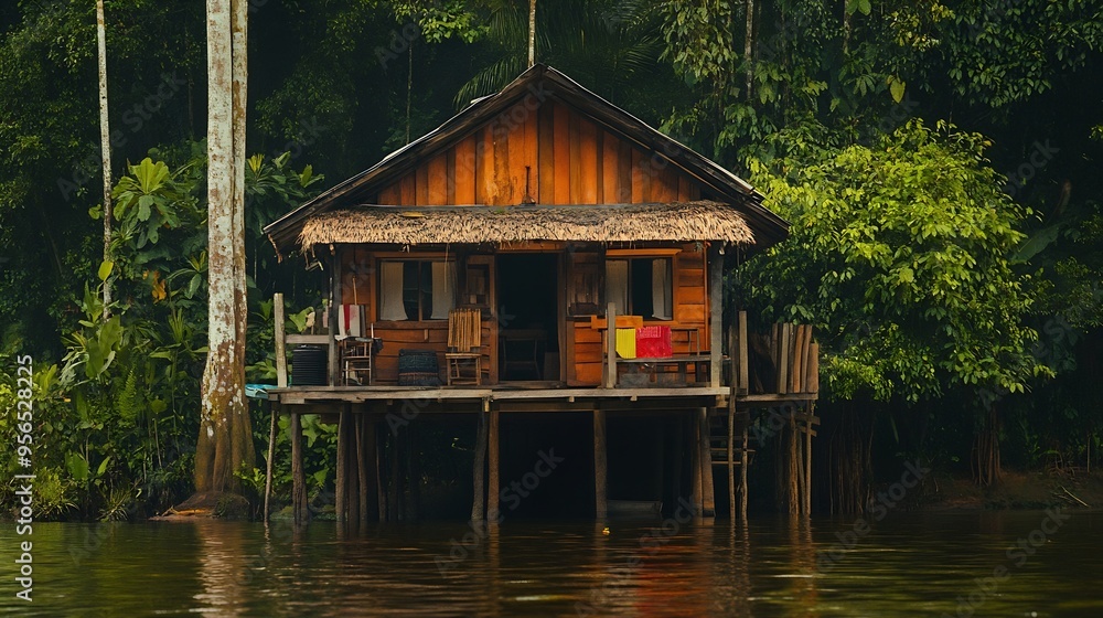 Stilt house Housing style in the Amazon rainforest : Generative AI Stilt house Housing style in the Amazon rainforest : Generative AI