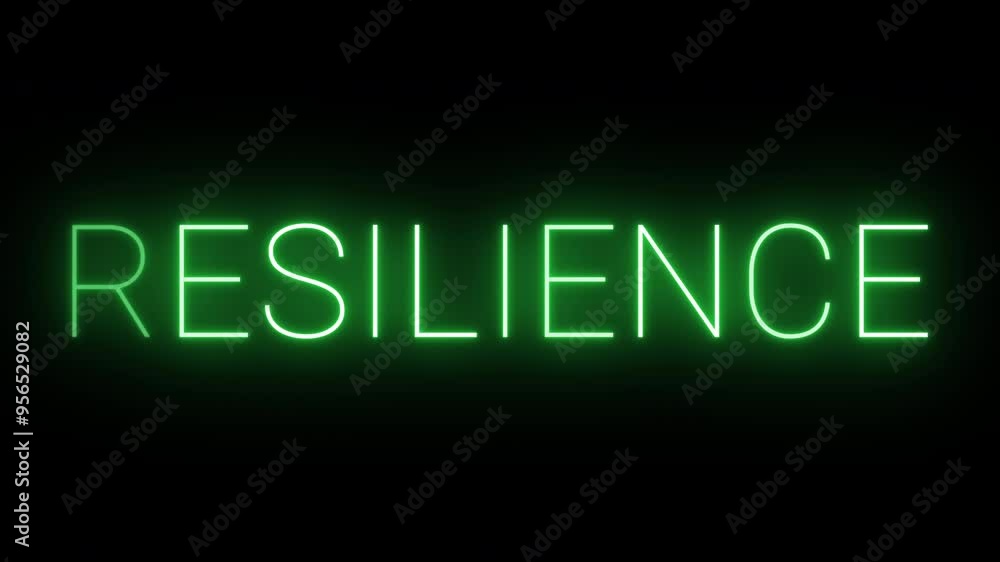Flickering neon green glowing resilience text animated on black background Flickering neon green glowing resilience text animated on black background