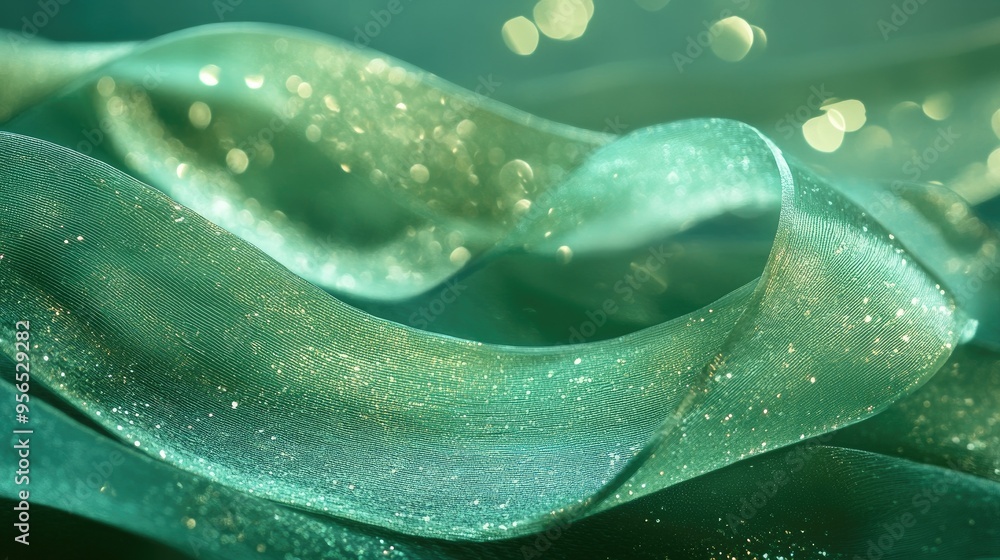 Obraz premium Whimsical shimmering green ribbon for enchanting tales