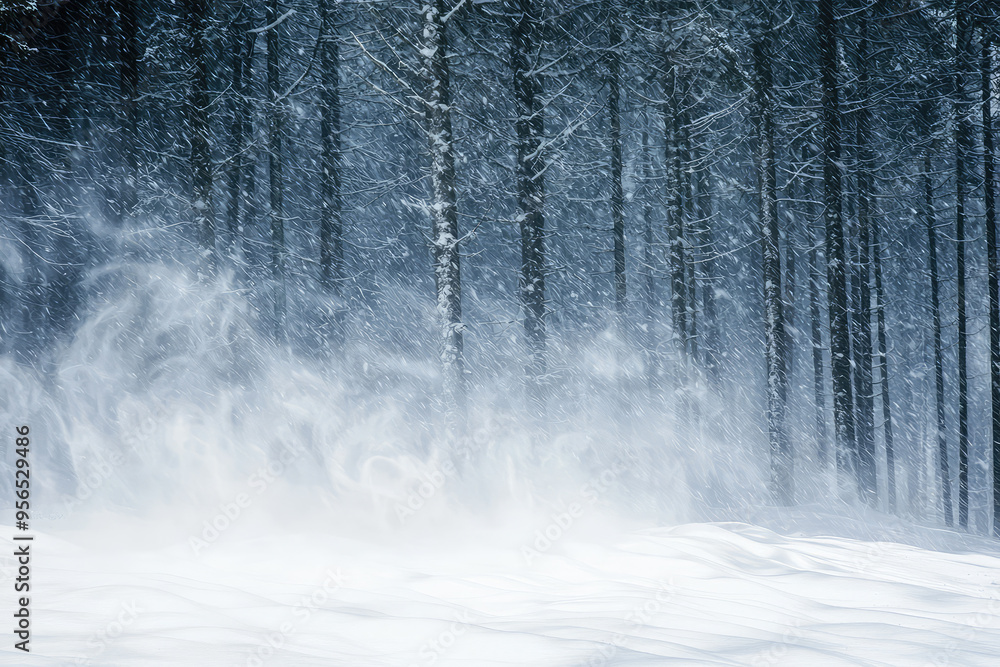 A Blinding Whiteout: Snow Whipping Through a Forest, Creating an Eerie, Icy Landscape A Blinding Whiteout: Snow Whipping Through a Forest, Creating an Eerie, Icy Landscape