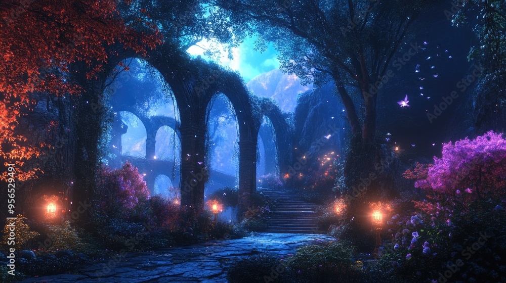 Fantasy realm illuminated by radiant light Fantasy realm illuminated by radiant light