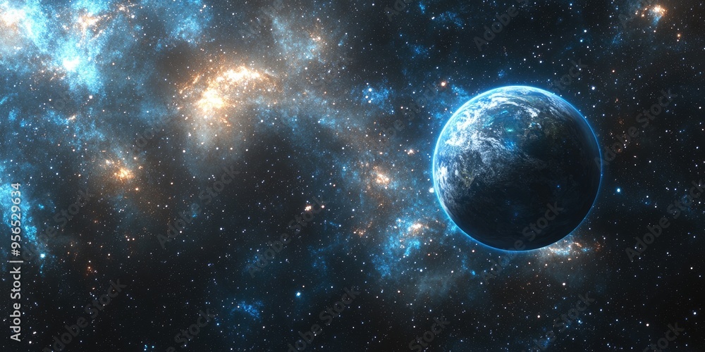 Obraz premium 3D cartoon rendering showcasing stars of a planet and galaxy in open space