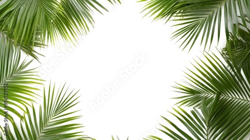 Palm leaves pattern frame on a white background photo