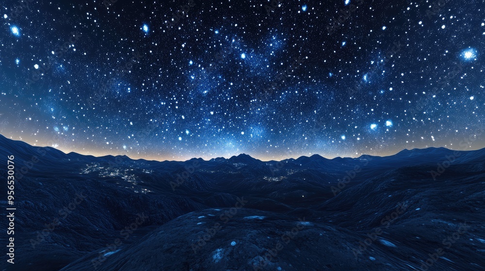 Panorama featuring a night sky filled with numerous stars in a 3D cartoon rendering Panorama featuring a night sky filled with numerous stars in a 3D cartoon rendering