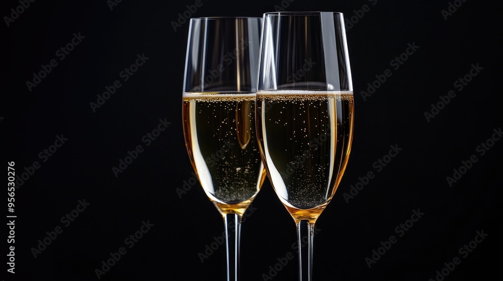 Two champagne glasses on a black background Two champagne glasses on a black background