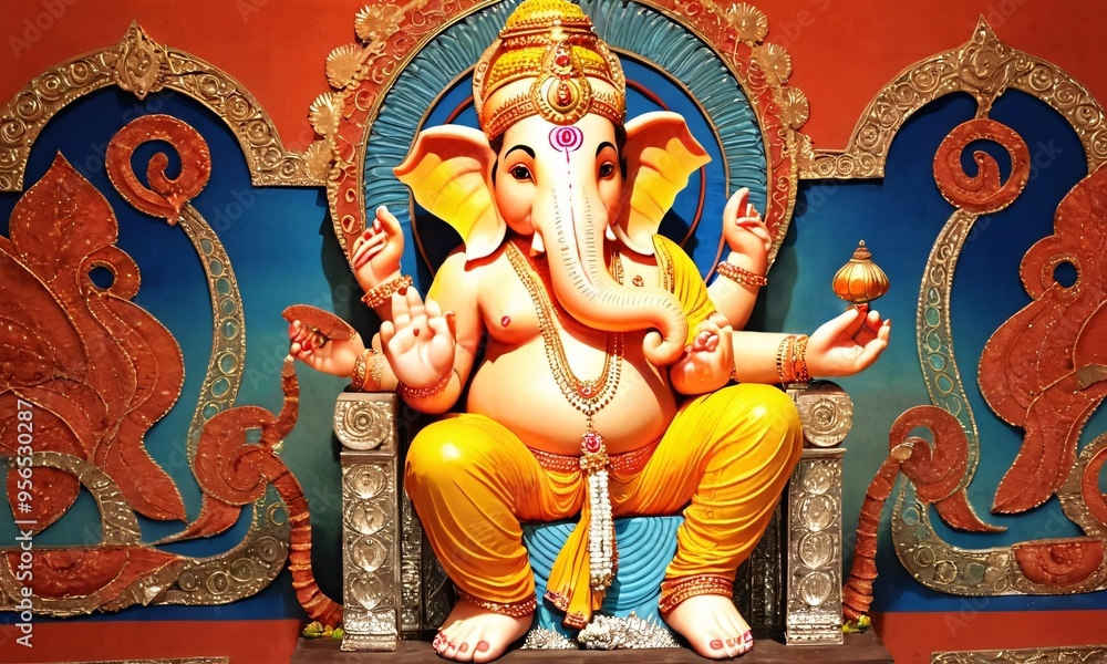 Obraz premium Alabuga Raja: Ganapati Bappa. Artificial intelligence.