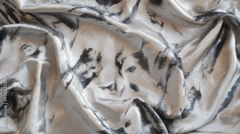 Obraz premium Textured Grunge Fabric Metallic Elegance Dress Platinum Crafted Garment Soft Tie Dye Design Abstract Marble Aesthetic Smoky Ikat Pattern Wrinkled Grunge Design