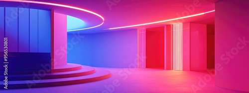 Abstract contemporary architectural backdrop vacant open space interior 3D rendering photo