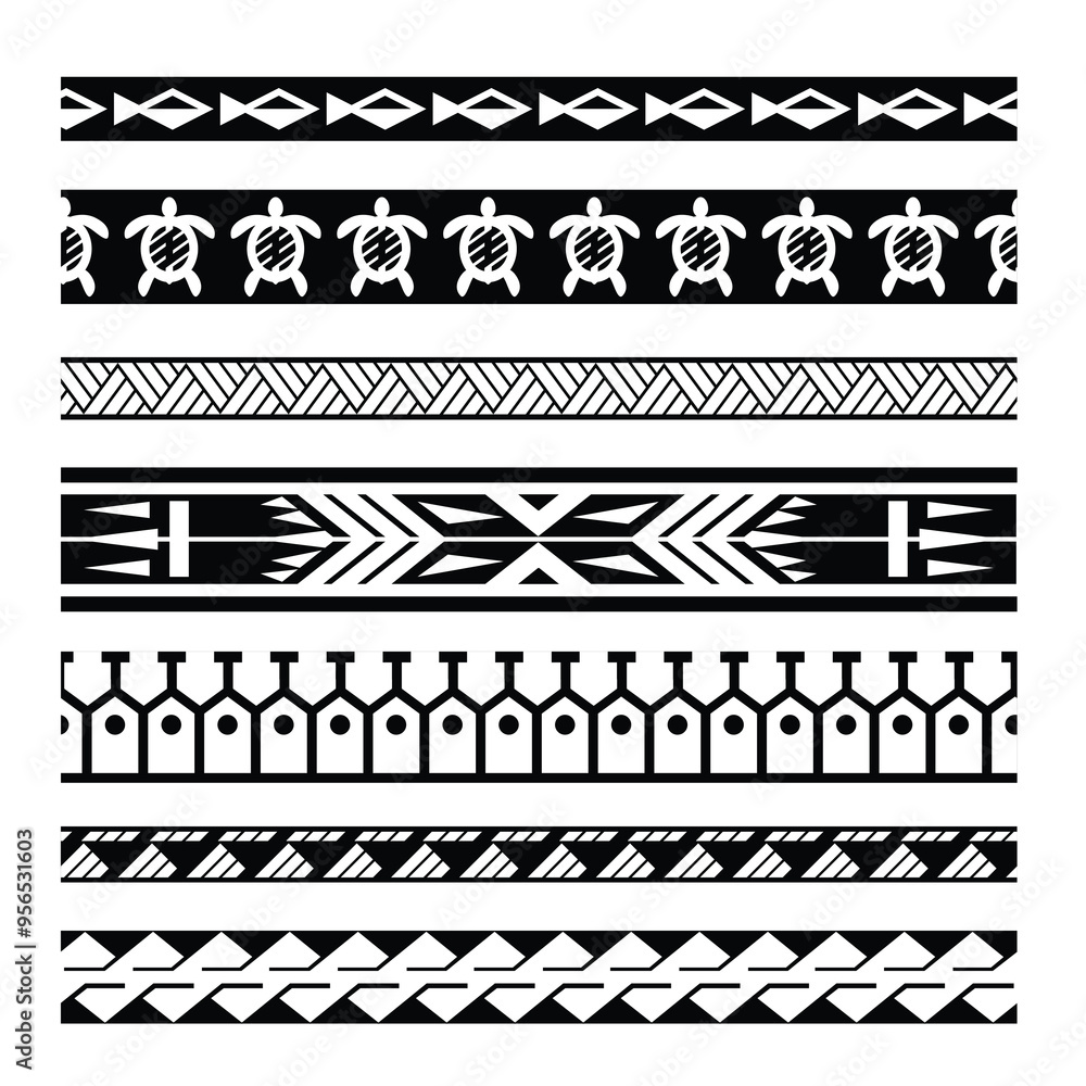 Polynesian tattoo tribal band design. Samoan tattoo tribal ornament border.
Decorative seamless pattern. Polynesian tattoo tribal band design. Samoan tattoo tribal ornament border.
Decorative seamless pattern.