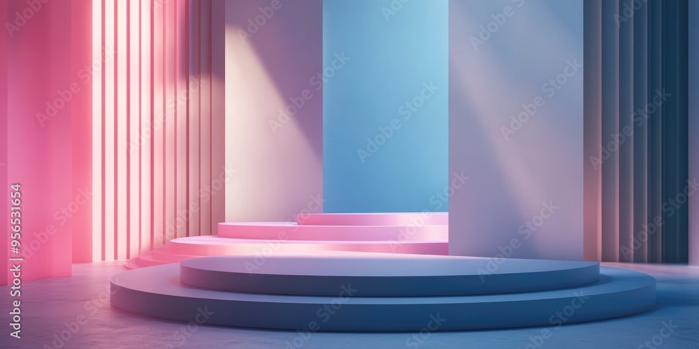 Obraz premium Abstract 3D rendering of vacant podium stage platform blocks