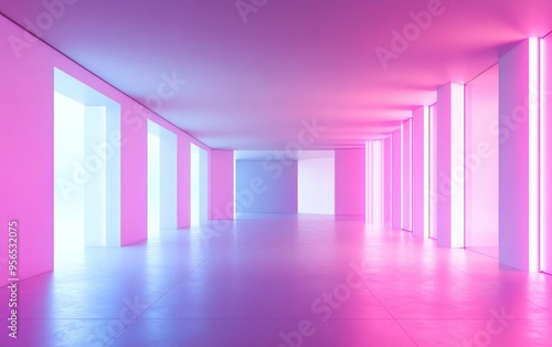 Abstract contemporary architectural backdrop featuring an empty open area in 3D