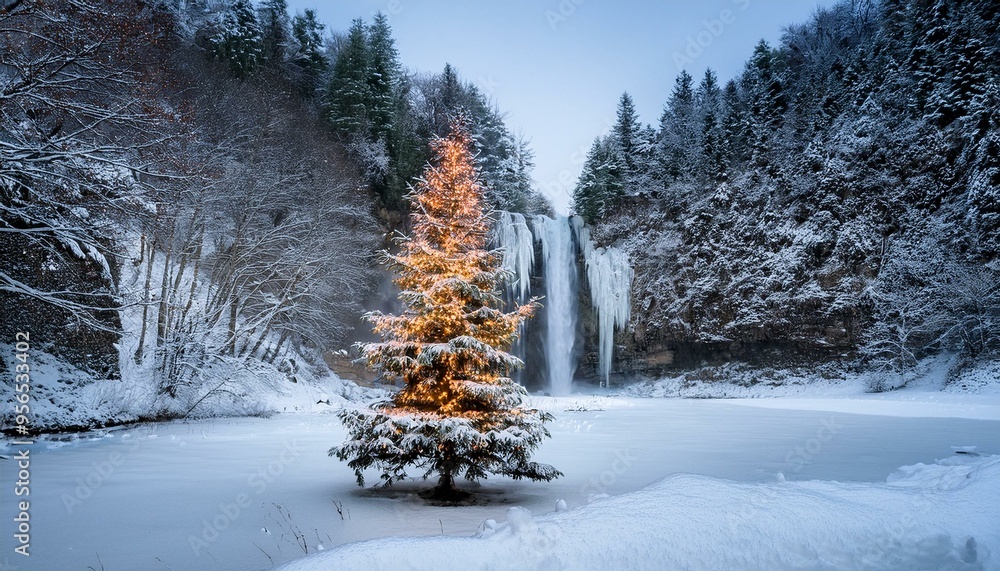 Christmas Tree by a Frozen Waterfall
A decorated Christmas tree near a partially frozen waterfall in a secluded forest. Christmas Tree by a Frozen Waterfall
A decorated Christmas tree near a partially frozen waterfall in a secluded forest.