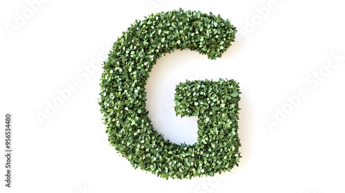 Hyper-Realistic Green Topiary Letter "G" Isolated on a White Background, Ideal for Eco-Friendly and Nature-Inspired Design Concepts