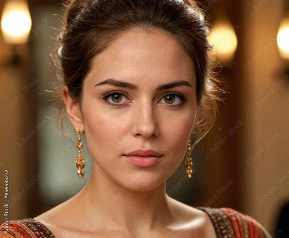 Elegant woman with soft expression and warm lighting Elegant woman with soft expression and warm lighting