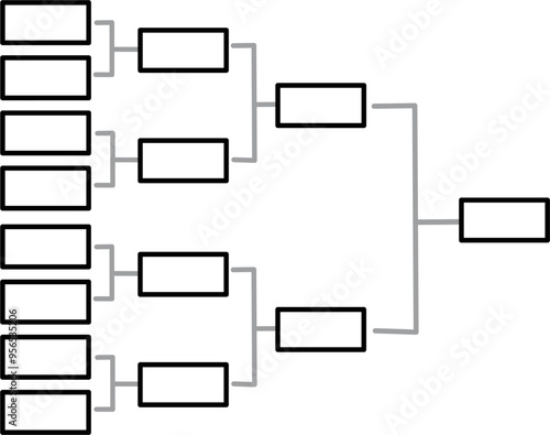 Editable tournament bracket vector template with single-elimination format, ideal for sports competitions, esports events, and organizational charts, fully customizable for various matchups
