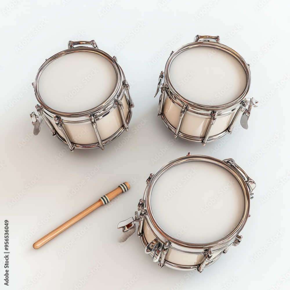 Fototapeta premium Cute Pastel Silver 3D Conga Drums on White Background - Minimalist Design