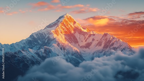 Sunrise at the third highest peak in the world Kanchenjunga : Generative AI