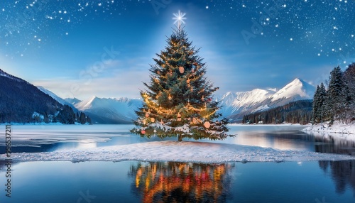 Tree on a Frozen Lake
A beautifully decorated Christmas tree on the edge of a frozen lake.