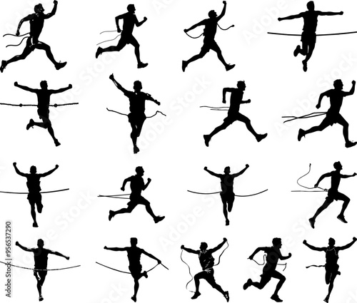 Silhouette Illustration of Runner Breaking Finish Line
